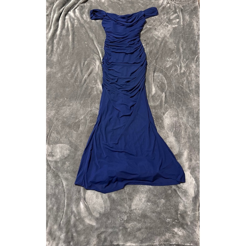 Marthea Royal Blue Off Shoulder Ruched Maxi Dress Size M Formal Gown